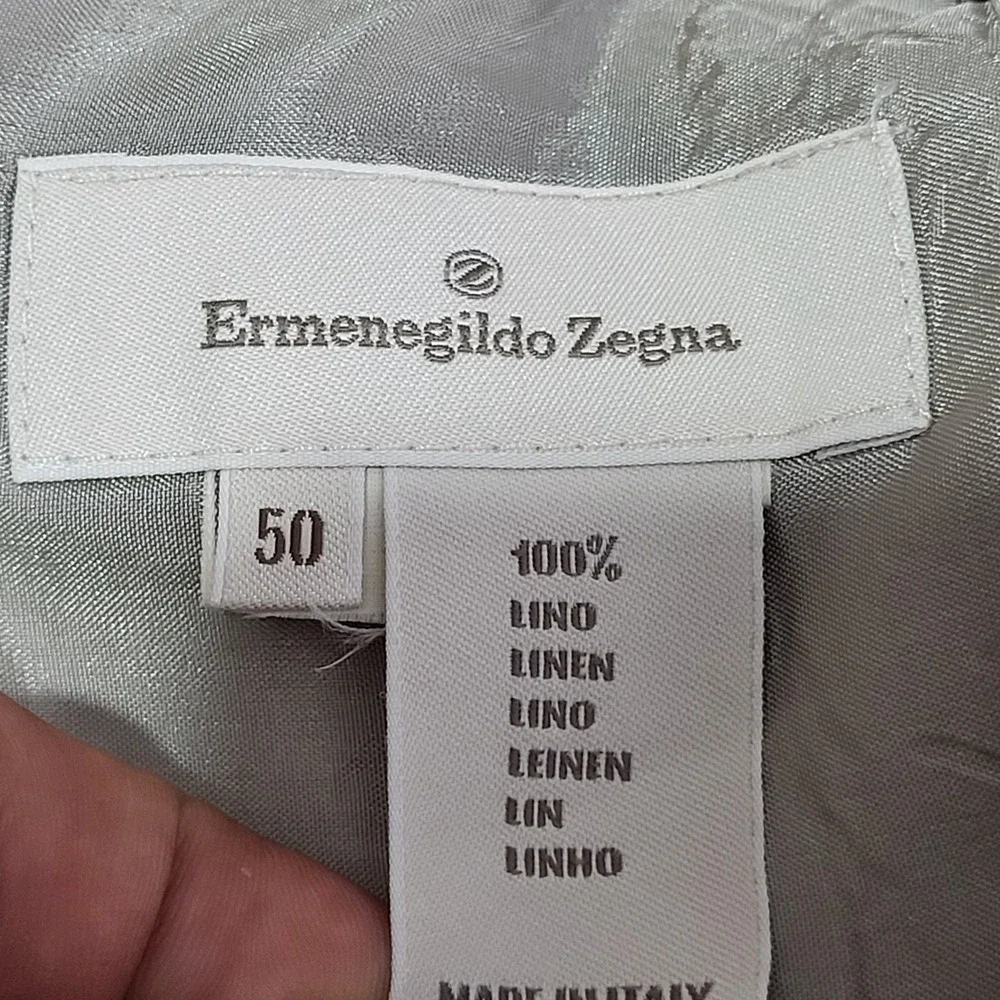 Ermenegildo Zegna Linen Trousers Mens 50 Beige Pleated Cuffed Italian Luxury